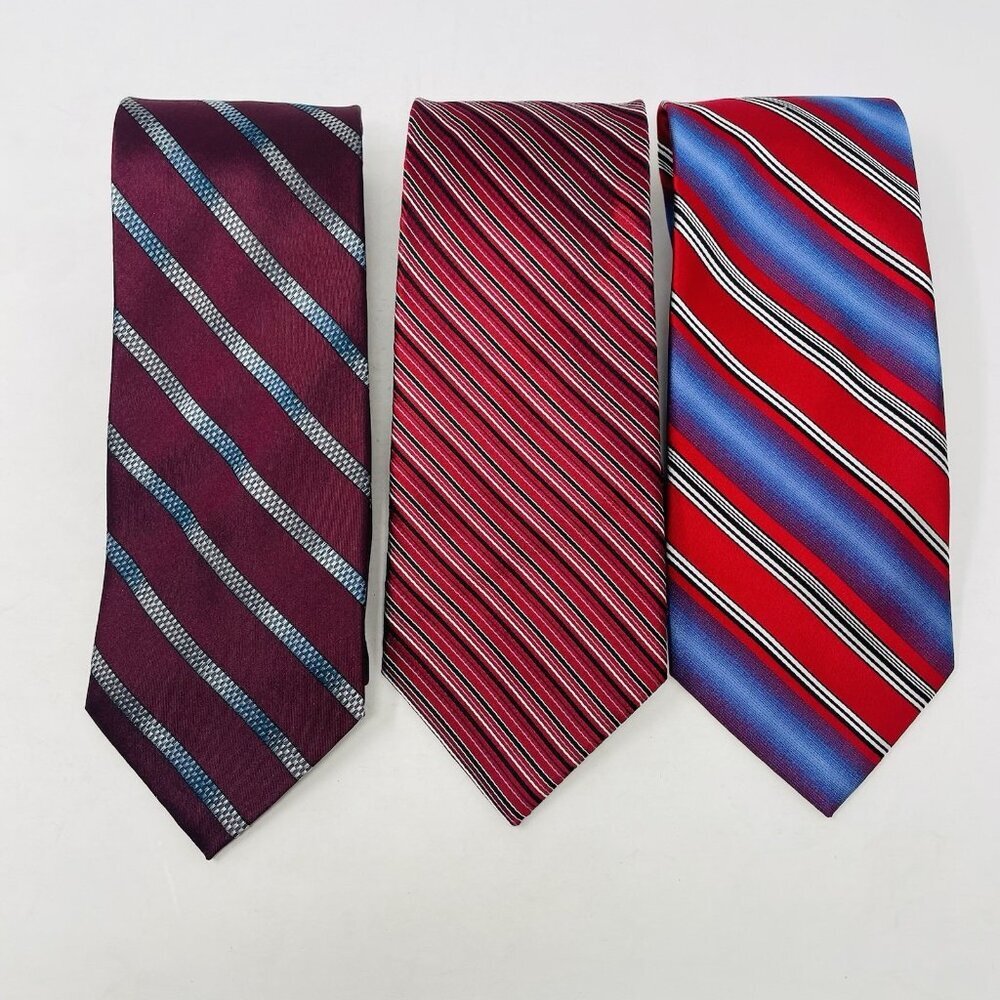 Haggar & Claiborne Mens 3 Piece 100% Silk Striped Neck‎ Ties in Red/Black 1518
